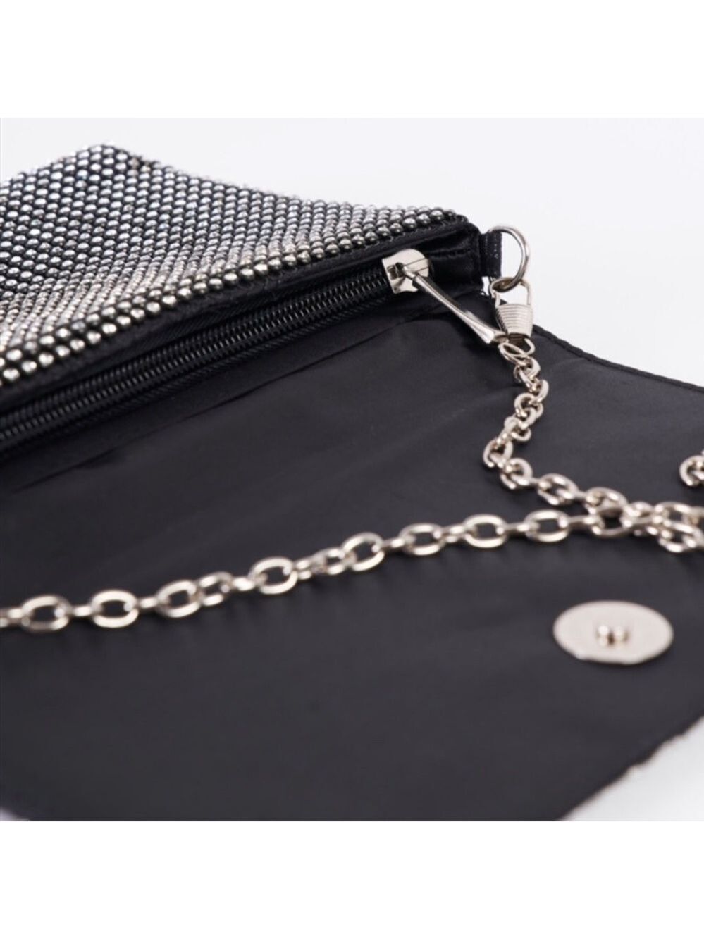 Black rhinestone clutch crossbody crystal shoulder bag with detachable chain - Picture 4 of 12